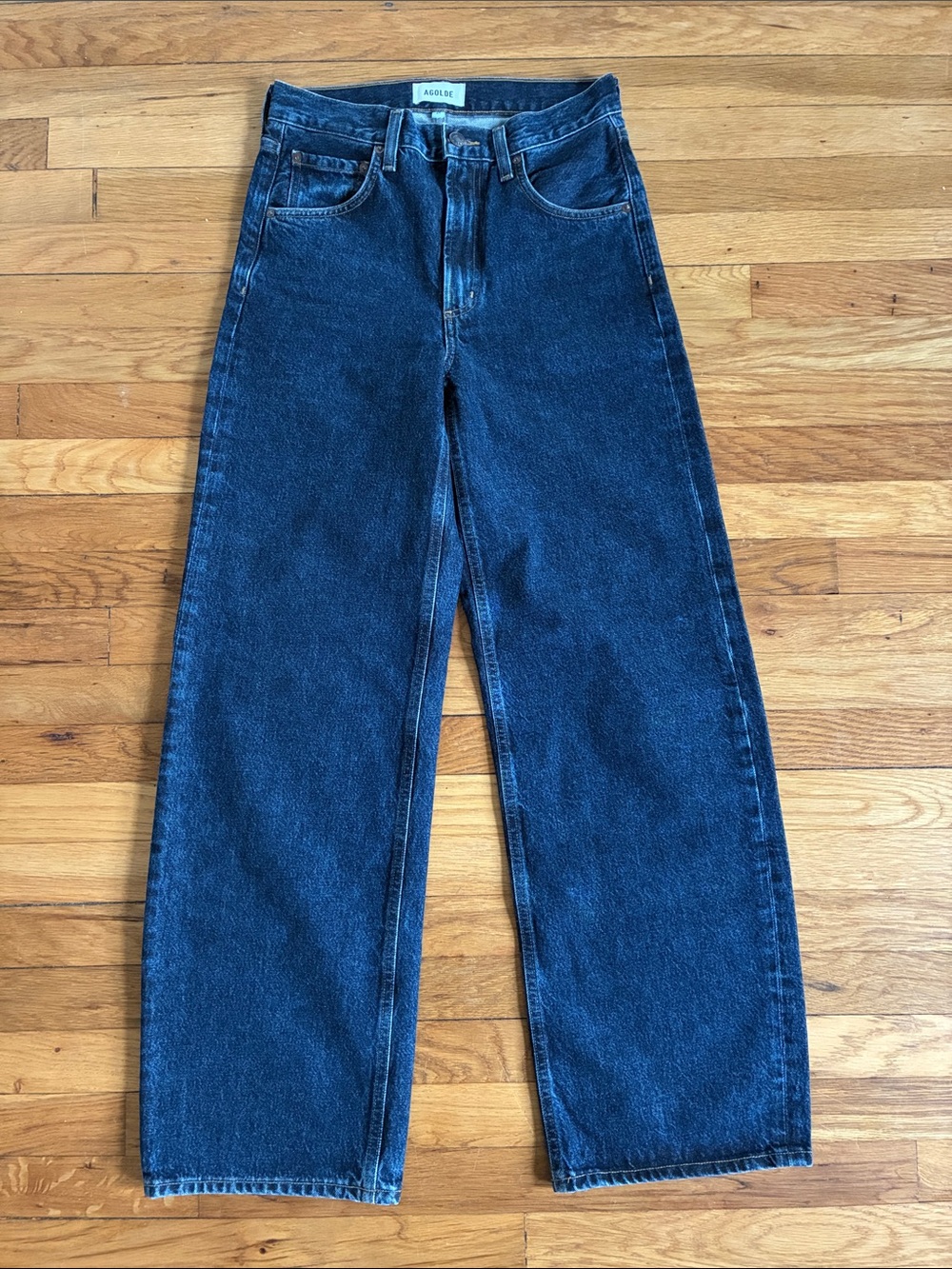 Agolde Low Curve Jeans 24 Barrel Leg Rigid Denim Dark Wash Cotton